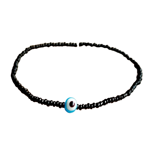 ATM Evil Eye Bracelet, Light Blue Evil Eye with Black Beads for Good Luck and Prosperity, Nazariya, Nazar Battu, Evil Eye Charm Bracelet , Flexi Cord (1 Piece)