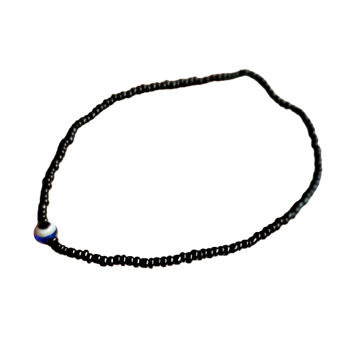 ATM Evil Eye Bracelet, Small Blue Evil Eye with Black Beads for Good Luck and Prosperity, Nazariya, Nazar Battu, Evil Eye Charm Bracelet , Flexi Cord (1 Piece)