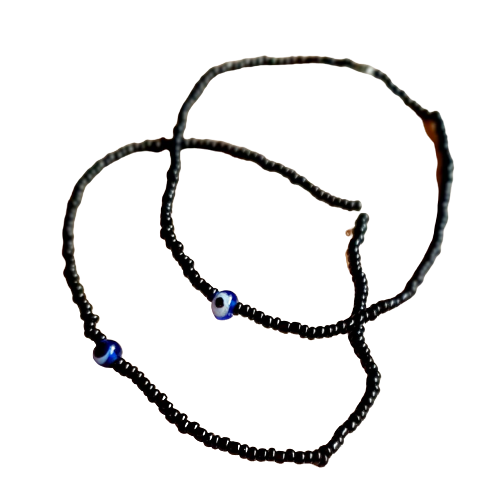 ATM Evil Eye Bracelet for Couples, Small Blue Evil Eye with Black Beads for Good Luck and Prosperity, Nazariya, Nazar Battu, Evil Eye Charm Bracelet , Flexi Cord (2 Pieces)