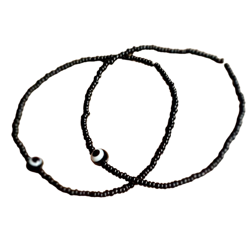 ATM Evil Eye Bracelet for Couples, Black Evil Eye with Black Beads for Good Luck and Prosperity, Nazariya, Nazar Battu, Evil Eye Charm Bracelet , Flexi Cord (2 Pieces)