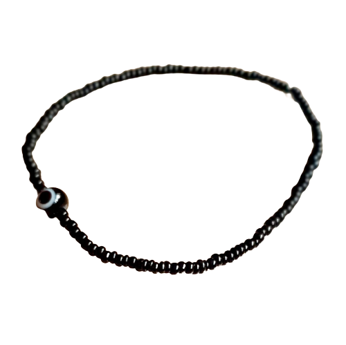 ATM Evil Eye Bracelet, Black Evil Eye with Black Beads for Good Luck and Prosperity, Nazariya, Nazar Battu, Evil Eye Charm Bracelet , Flexi Cord ( 1 Piece)