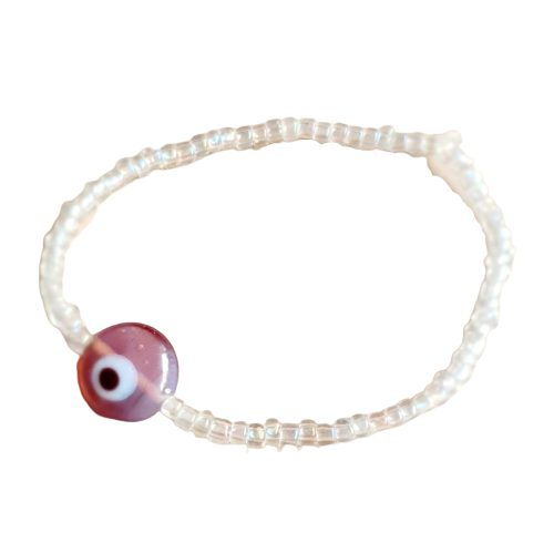 ATM Evil Eye Bracelet, Flat Light Purple Evil Eye with Transparent Beads for Good Luck, Nazariya, Nazar Battu , Flexi Cord (1 Piece) (Light Purple Evil Eye - Imagination and Balance in Life)
