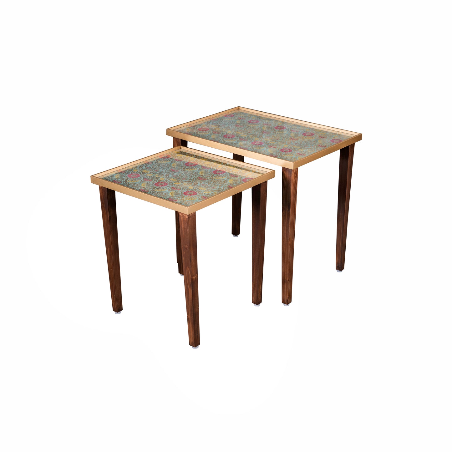 A Tiny Mistake Khimkhwab Weave Brocade Wooden Rectangle Nesting Tables (Set of 2), Living Room Decor