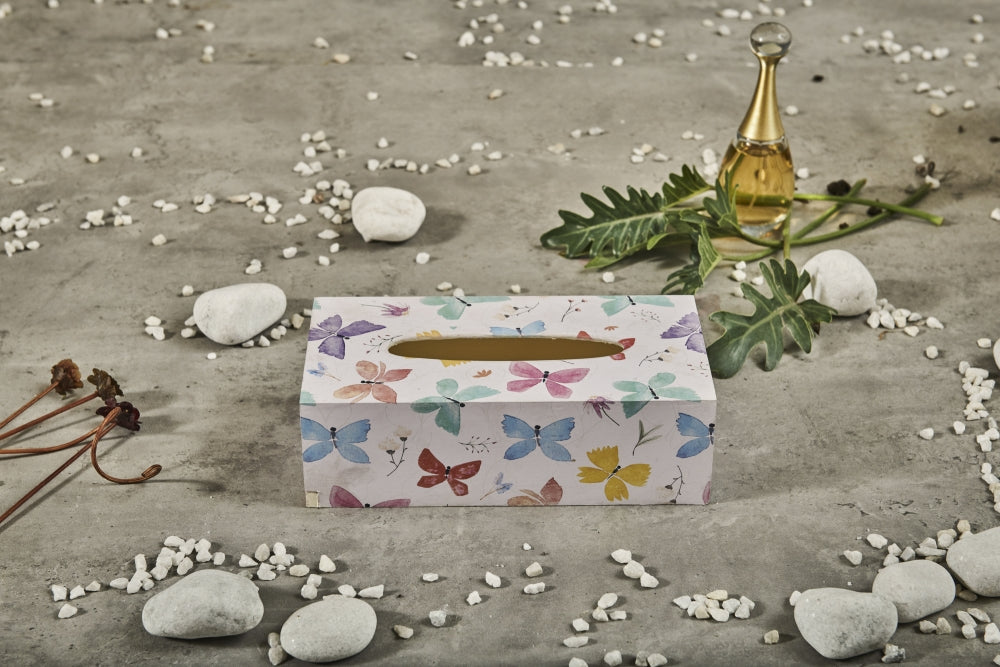 A Tiny Mistake Butterflies Tissue Box, 18 x 18 x 7.5 cm