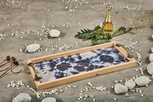 A Tiny Mistake Shibori Pine Tray with Handle Serving Pine Wood Tray