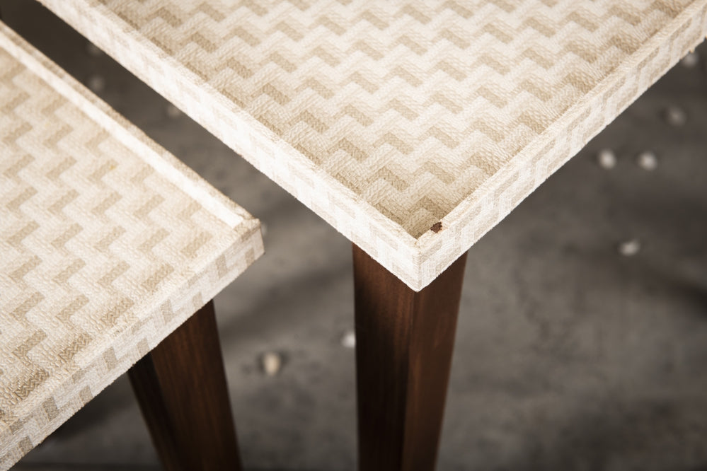 A Tiny Mistake Herringbone Beige Wooden Rectangle Nesting Tables (Set of 3), Living Room Decor