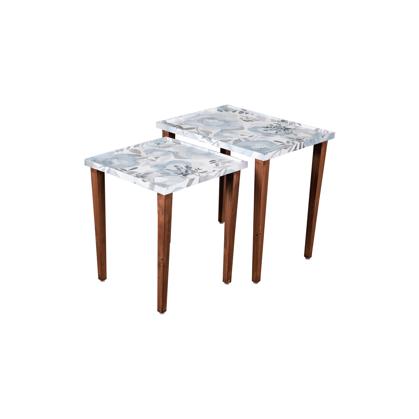 A Tiny Mistake Blossom (Blue and Grey) Wooden Rectangle Nesting Tables (Set of 2), Living Room Decor