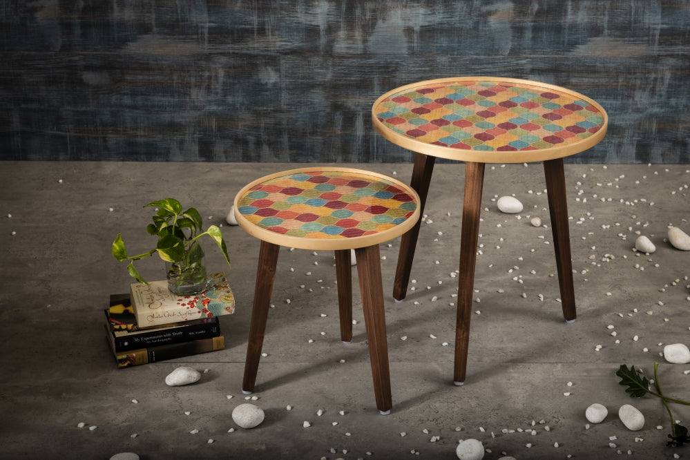 A Tiny Mistake Multicolour Sequins Wooden Nesting Tables (Set of 2), Living Room Decor