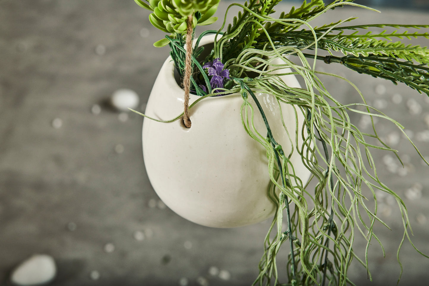 A Tiny Mistake Hanging White Ceramic Planter with Jute Rope (One Piece)