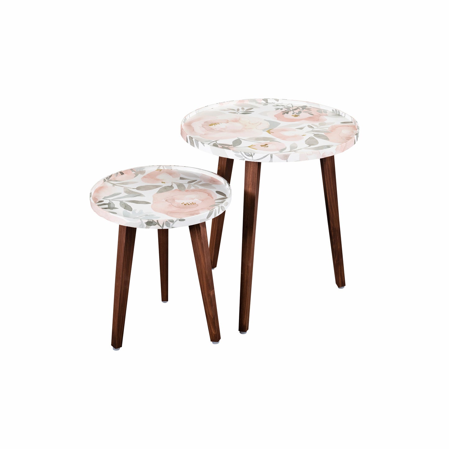 A Tiny Mistake Blossom (Peach and Pink) Wooden Nesting Tables (Set of 2), Living Room Decor