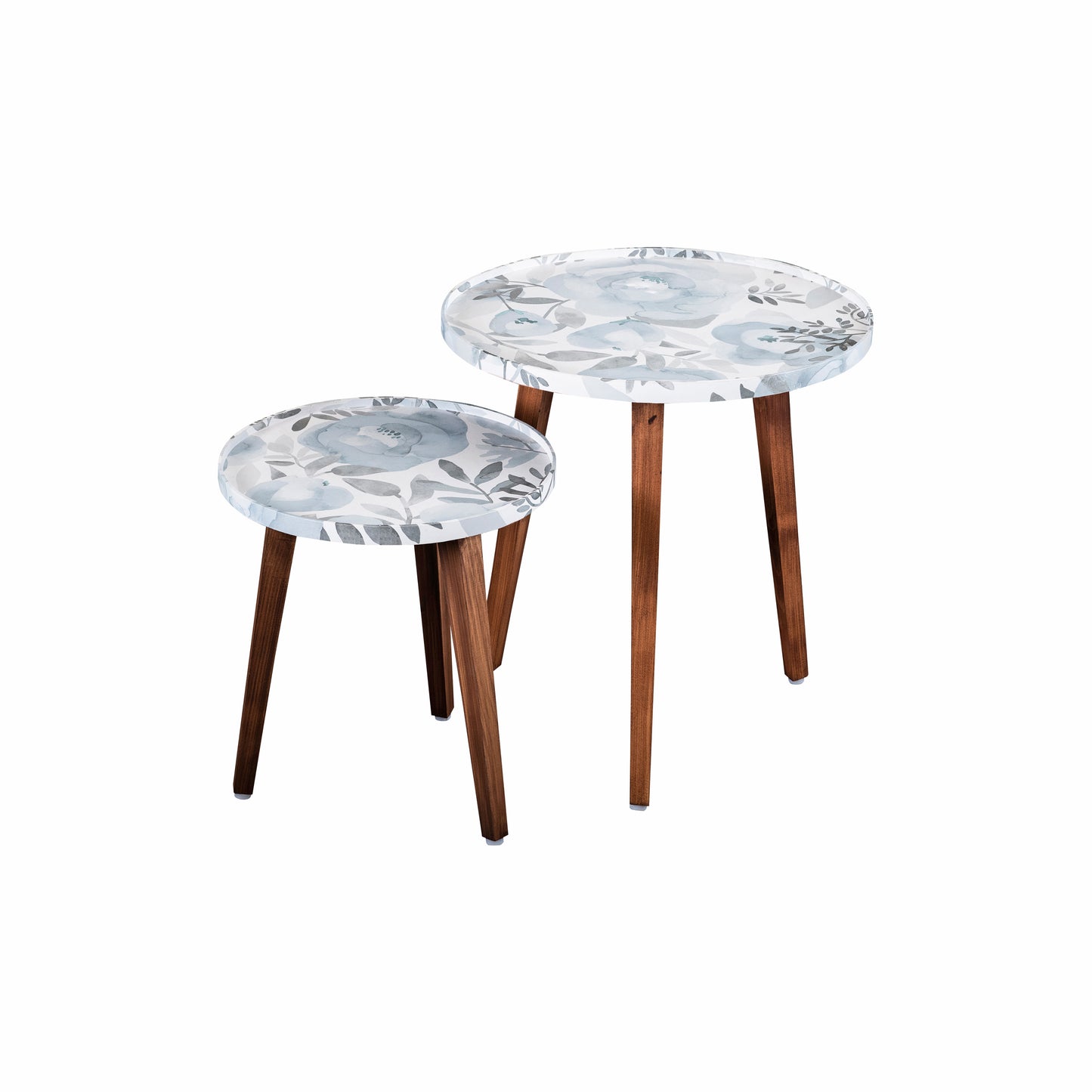A Tiny Mistake Blossom (Blue and Grey) Wooden Nesting Tables (Set of 2), Living Room Decor