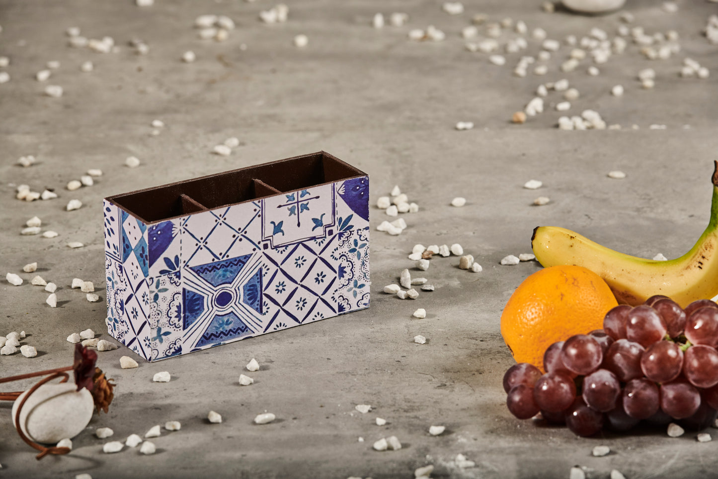 A Tiny Mistake Turkish Blue Tiles Wooden Cutlery Holder, 18 x 10 x 6.5 cm