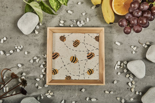 A Tiny Mistake Buzybee Small Square Wooden Serving Tray, 18 x 18 x 2 cm