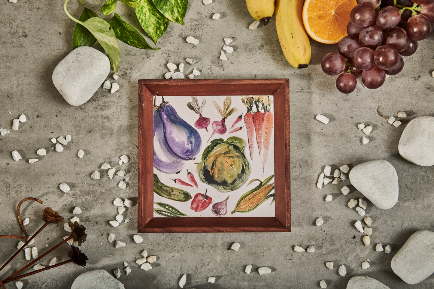 A Tiny Mistake Vegetables Small Square Wooden Serving Tray, 18 x 18 x 2 cm