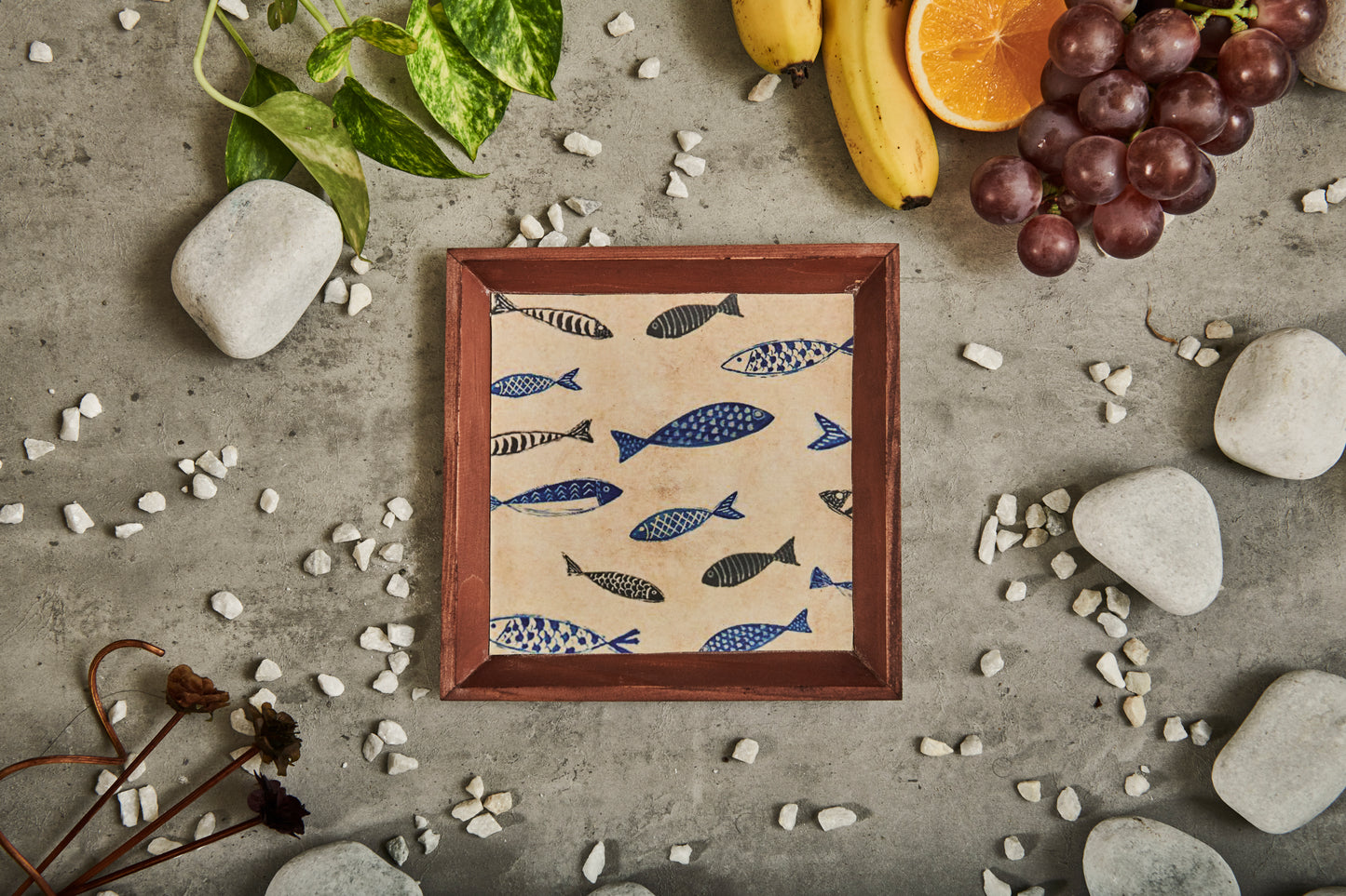 A Tiny Mistake Fish Small Square Wooden Serving Tray, 18 x 18 x 2 cm