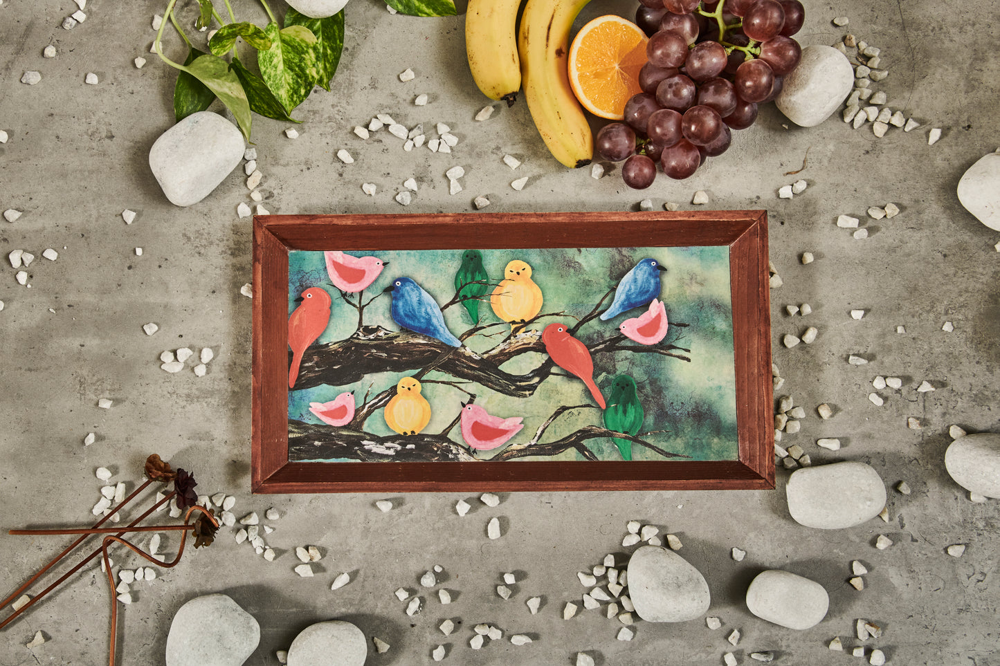 A Tiny Mistake Birds on a Branch Rectangle Wooden Serving Tray, 35 x 20 x 2 cm