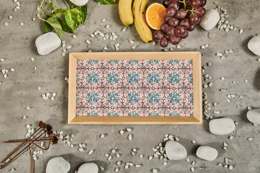 A Tiny Mistake  Turkish Pink Tiles Rectangle Wooden Serving Tray, 35 x 20 x 2 cm