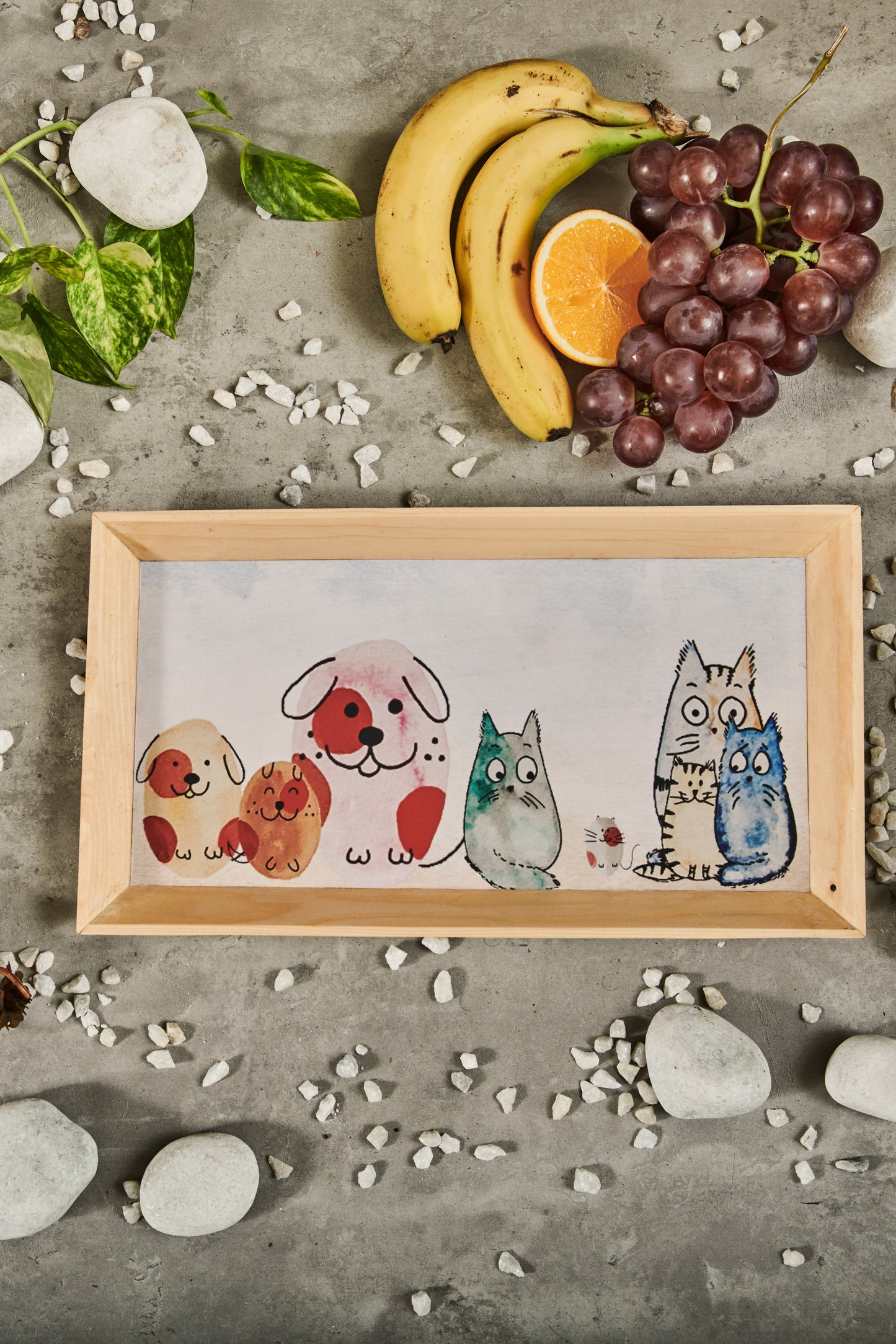 A Tiny Mistake  Happy Cats Rectangle Wooden Serving Tray, 35 x 20 x 2 cm