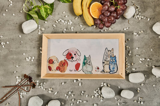 A Tiny Mistake  Happy Cats Rectangle Wooden Serving Tray, 35 x 20 x 2 cm