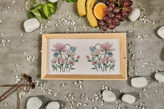 A Tiny Mistake Floral Caricature Trees Rectangle Wooden Serving Tray, 35 x 20 x 2 cm