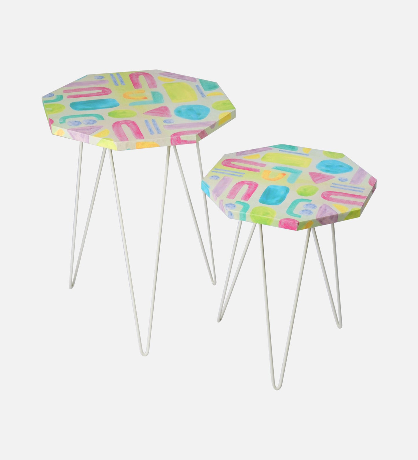 Tiny Doodles Octagon Nesting Tables with Hairpin Legs, Side Tables, Wooden Tables, Living Room Decor by A Tiny Mistake