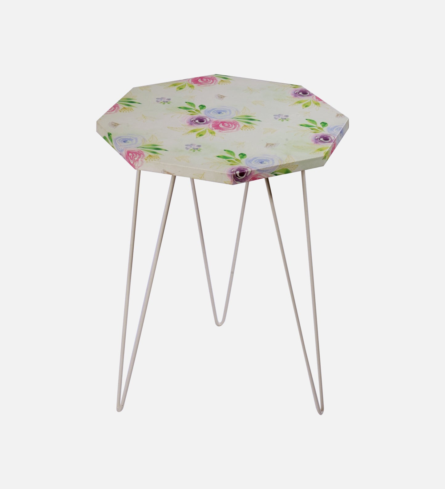 Blush Roses Octagon Side Tables with Hairpin Legs, Side Tables, Wooden Tables, Living Room Decor by A Tiny Mistake