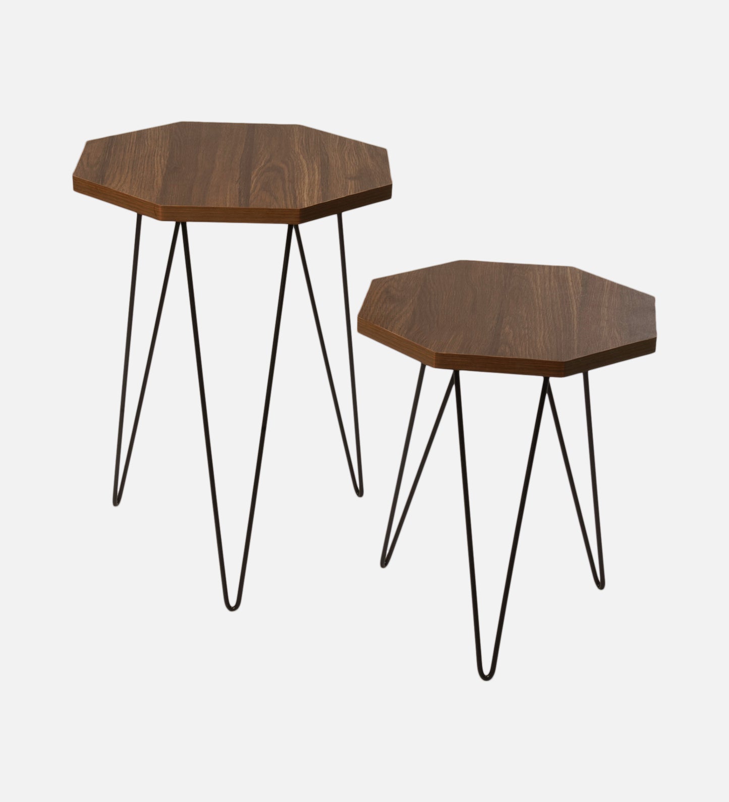 Walnut Hues Octagon Nesting Tables with Hairpin Legs, Side Tables, Wooden Tables, Living Room Decor by A Tiny Mistake