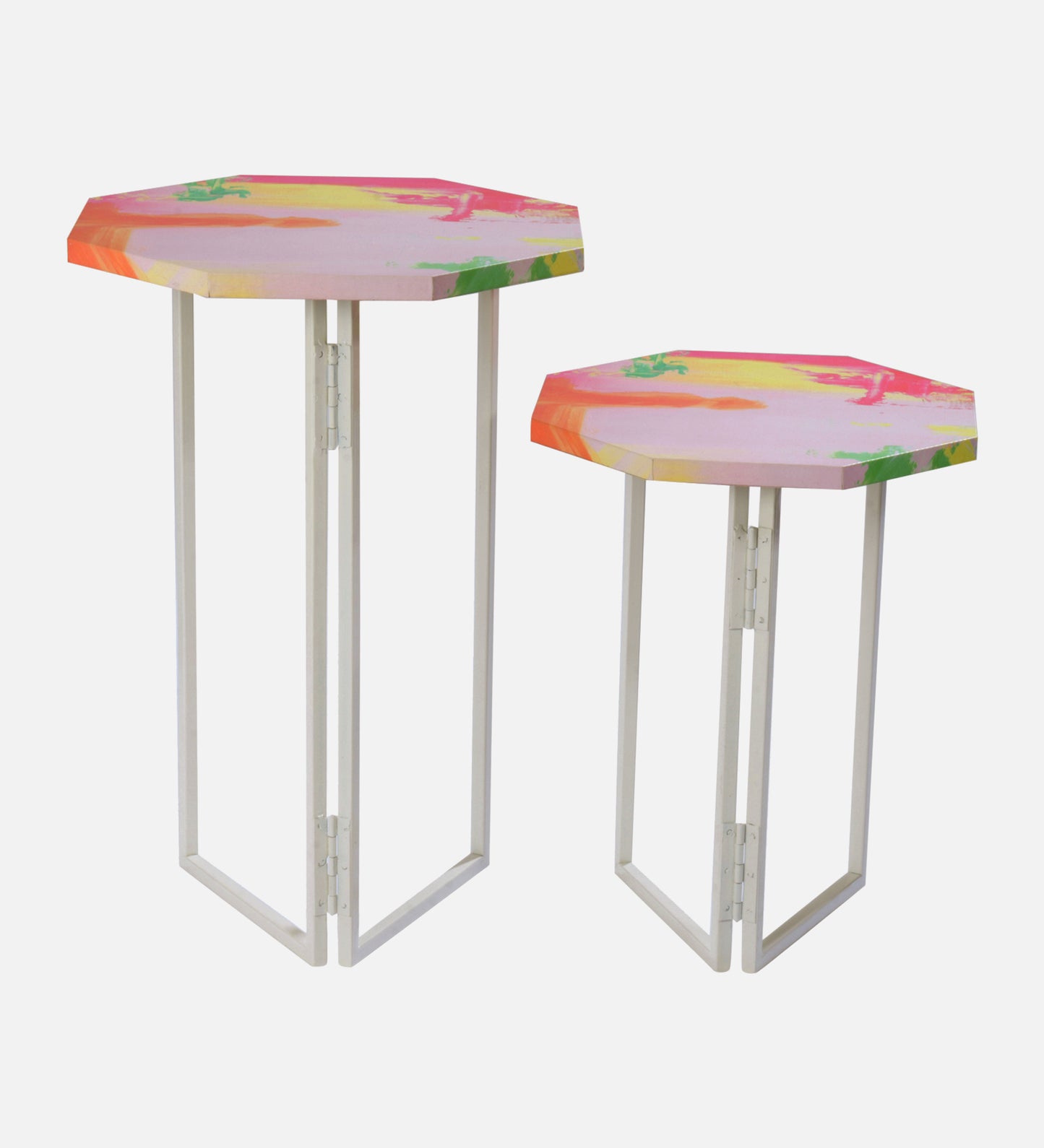 Neon Octagon Oblique Nesting Tables, Side Tables, Wooden Tables, Living Room Decor by A Tiny Mistake