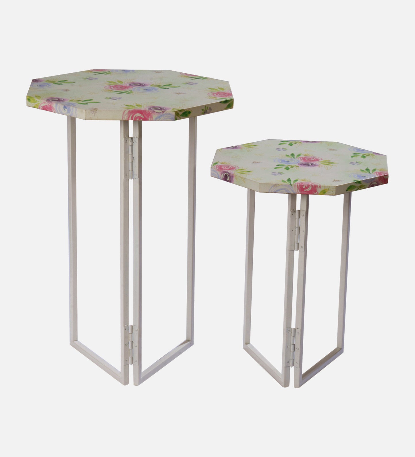 Blush Roses Octagon Oblique Nesting Tables, Side Tables, Wooden Tables, Living Room Decor by A Tiny Mistake