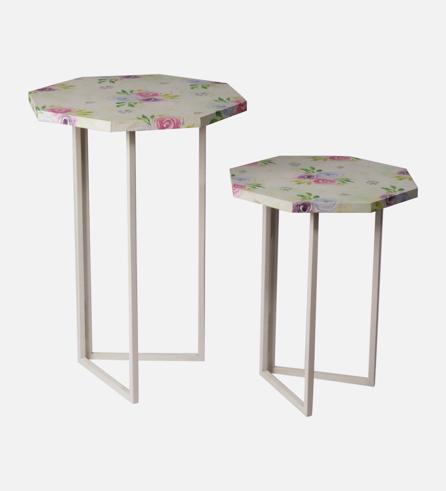 Blush Roses Octagon Oblique Nesting Tables, Side Tables, Wooden Tables, Living Room Decor by A Tiny Mistake