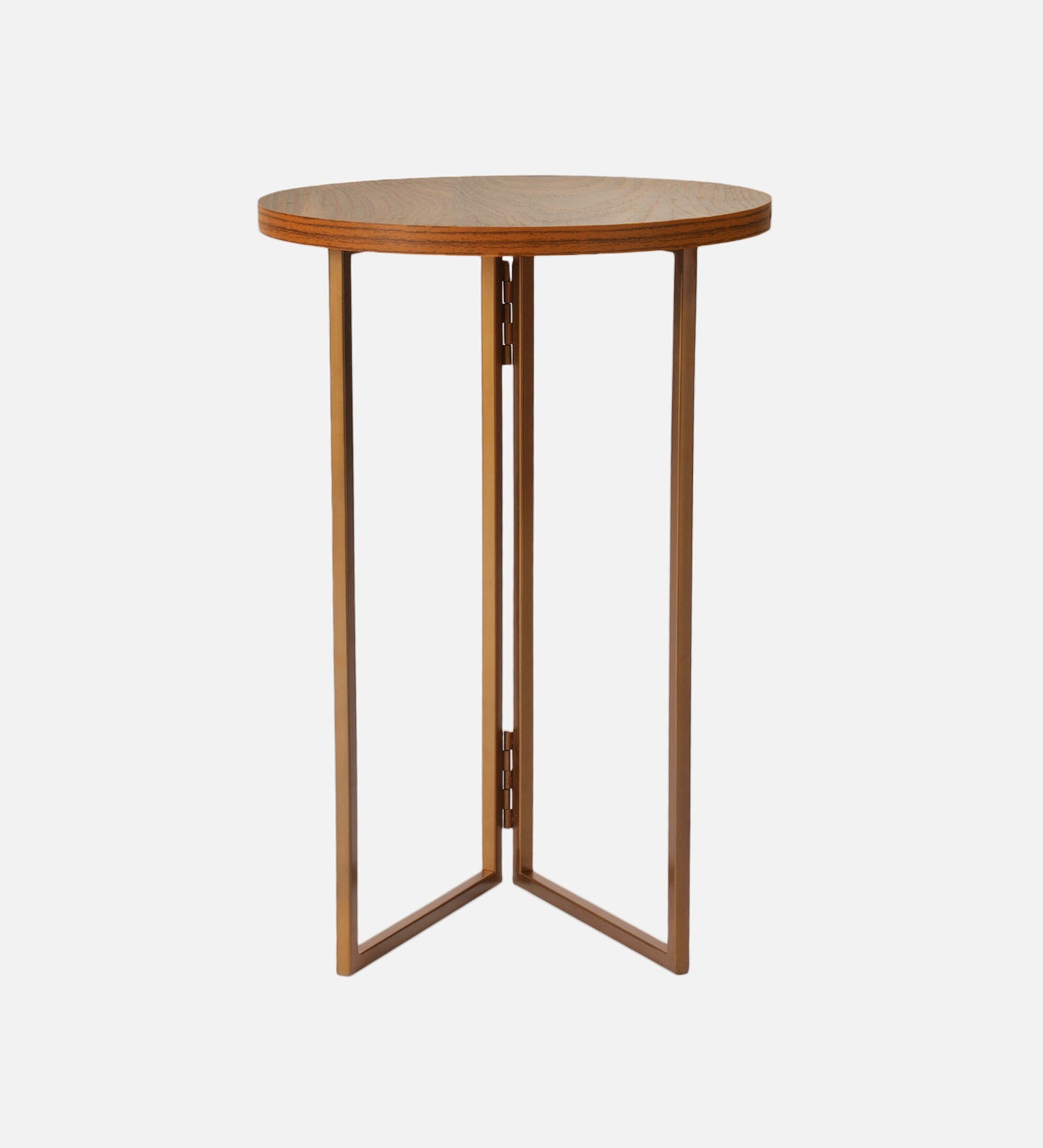 Teak Hues (Antique Gold Legs) Round Oblique Side Tables, Wooden Tables, Living Room Decor by A Tiny Mistake