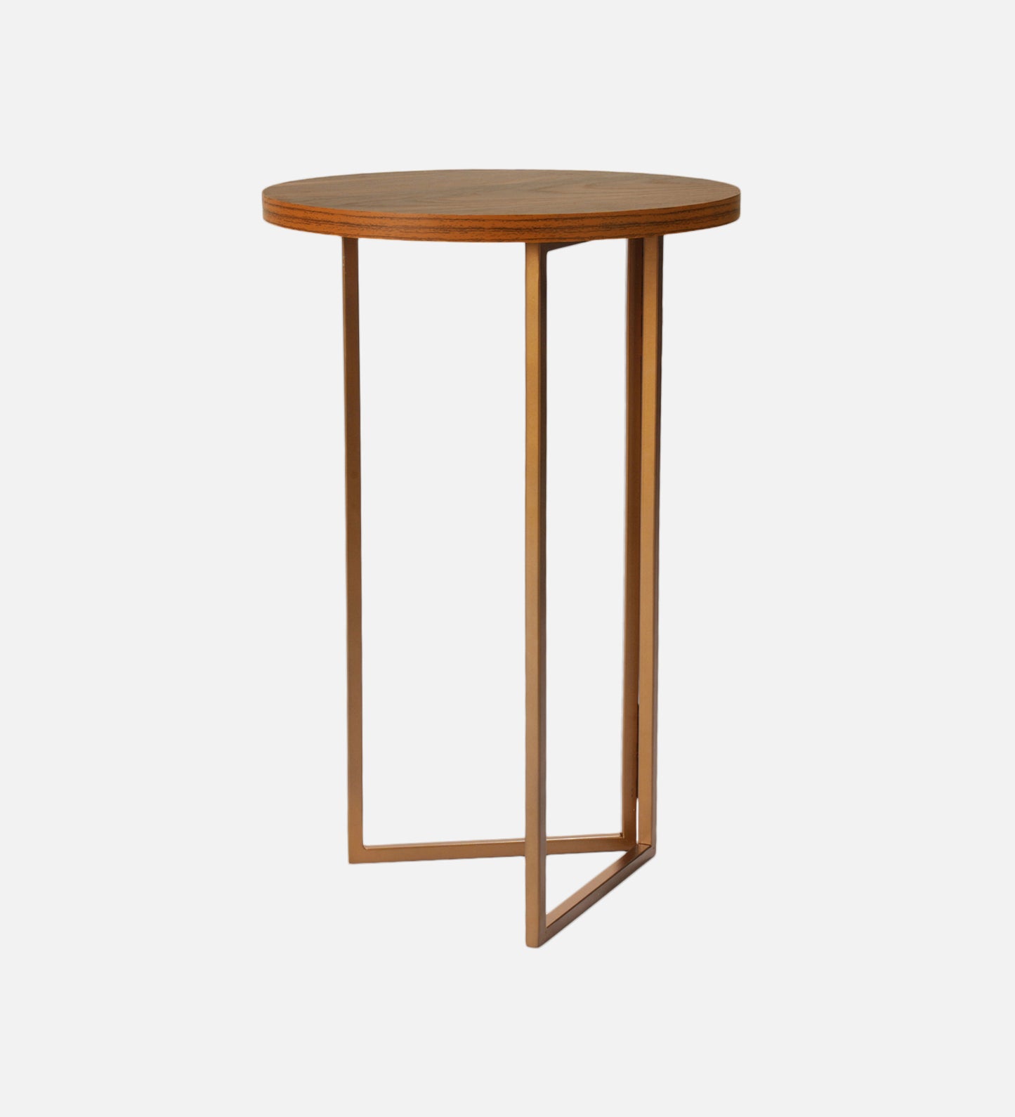 Teak Hues (Antique Gold Legs) Round Oblique Side Tables, Wooden Tables, Living Room Decor by A Tiny Mistake