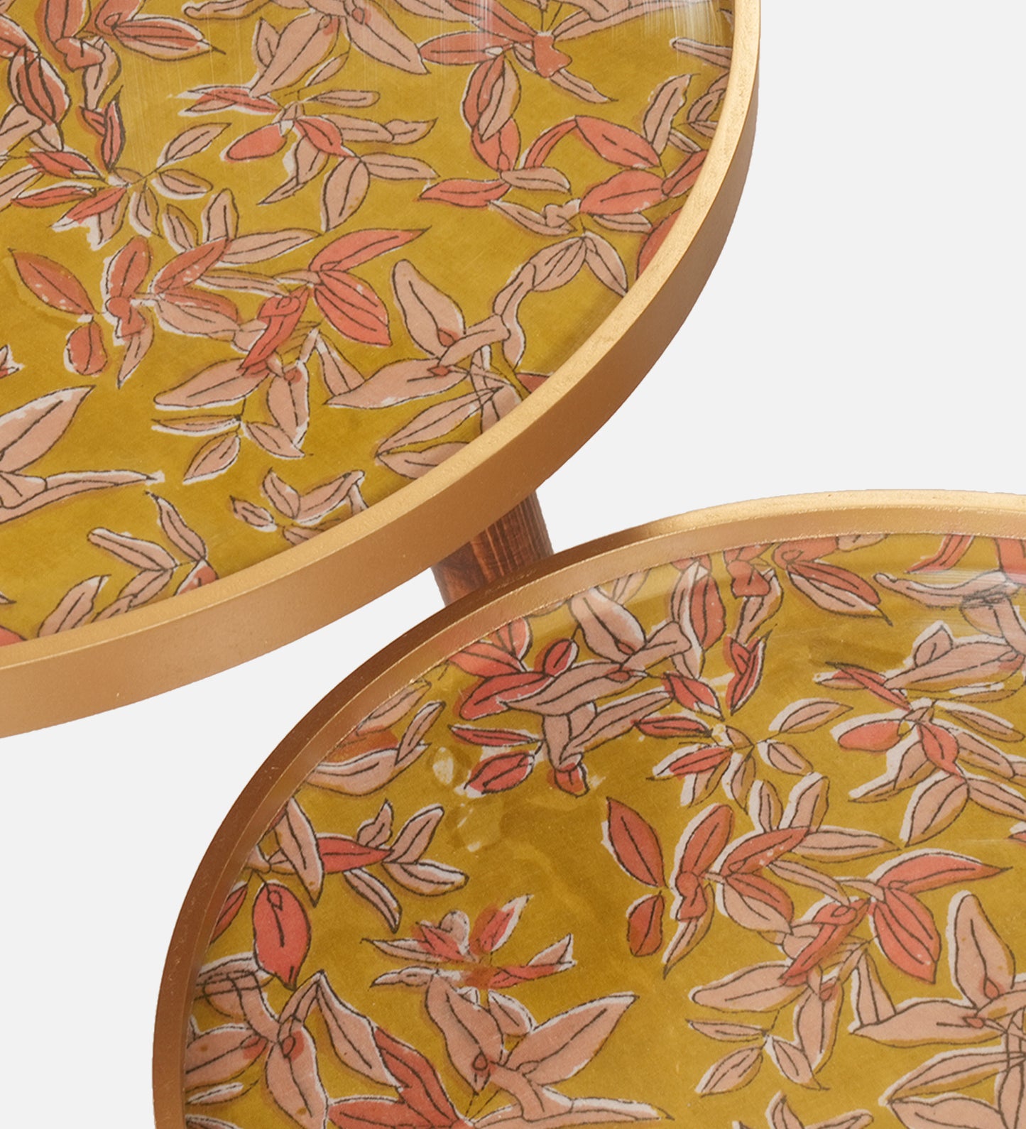 Peach and Gold Floral Round Nesting Tables with Wooden Legs, Side Tables, Wooden Tables, Living Room Decor by A Tiny Mistake