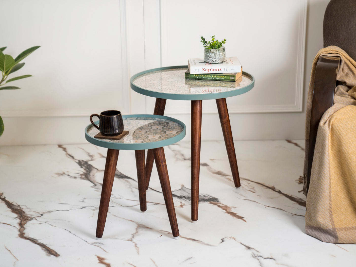 Vriksha Round Nesting Tables with Wooden Legs, Side Tables, Wooden Tables, Living Room Decor by A Tiny Mistake
