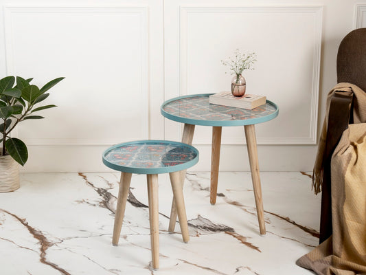 Phool Round Nesting Tables with Wooden Legs, Side Tables, Wooden Tables, Living Room Decor by A Tiny Mistake