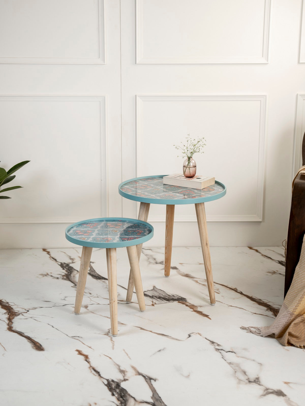 Phool Round Nesting Tables with Wooden Legs, Side Tables, Wooden Tables, Living Room Decor by A Tiny Mistake