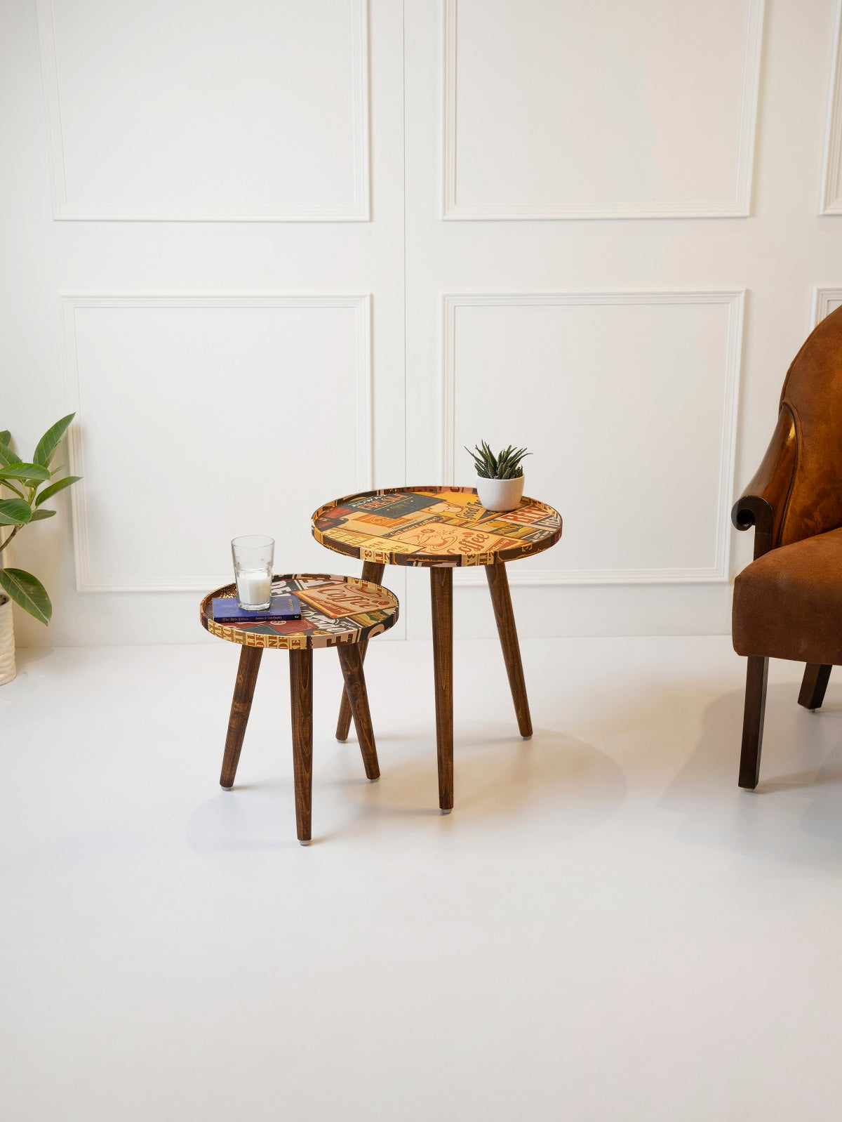 Crushing on Coffee Round Nesting Tables with Wooden Legs, Side Tables, Wooden Tables, Living Room Decor by A Tiny Mistake