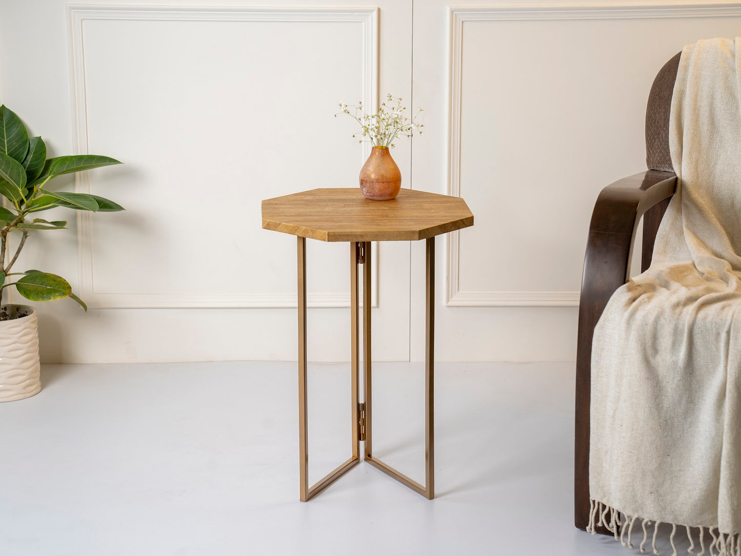 Gold Stacks Octagon Oblique Side Tables, Wooden Tables, Living Room Decor by A Tiny Mistake