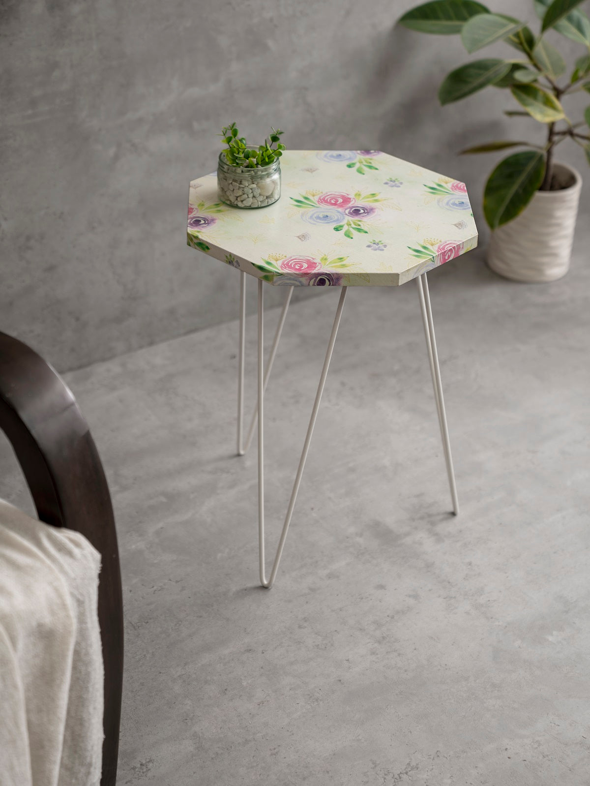 Blush Roses Octagon Side Tables with Hairpin Legs, Side Tables, Wooden Tables, Living Room Decor by A Tiny Mistake