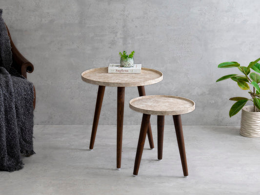 Ethereal Gold Round Nesting Tables with Wooden Legs, Side Tables, Wooden Tables, Living Room Decor by A Tiny Mistake