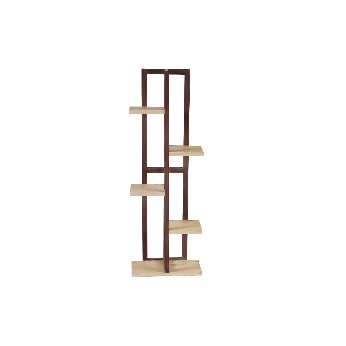 A Tiny Mistake All Purpose Five Tier Stand (One Piece) (For Planters, Ornaments and Accessories) (Dark Stand with Natural Pine Wood Planks)