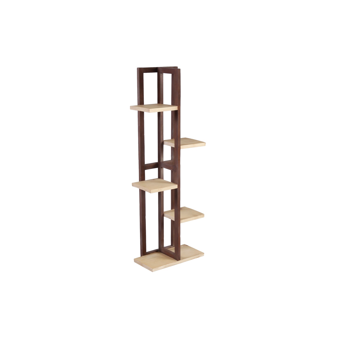 A Tiny Mistake All Purpose Five Tier Stand (One Piece) (For Planters, Ornaments and Accessories) (Dark Stand with Natural Pine Wood Planks)