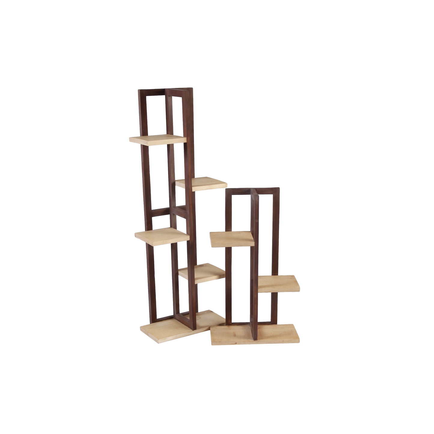 A Tiny Mistake All Purpose Three Tier Stand (One Piece) (For Planters, Ornaments and Accessories) (Dark Stand with Natural Pine Wood Planks)