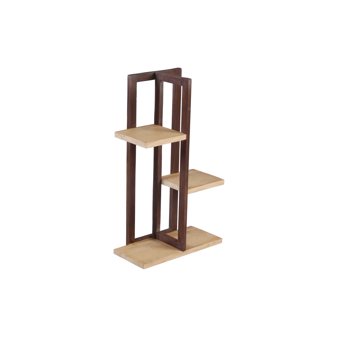 A Tiny Mistake All Purpose Three Tier Stand (One Piece) (For Planters, Ornaments and Accessories) (Dark Stand with Natural Pine Wood Planks)