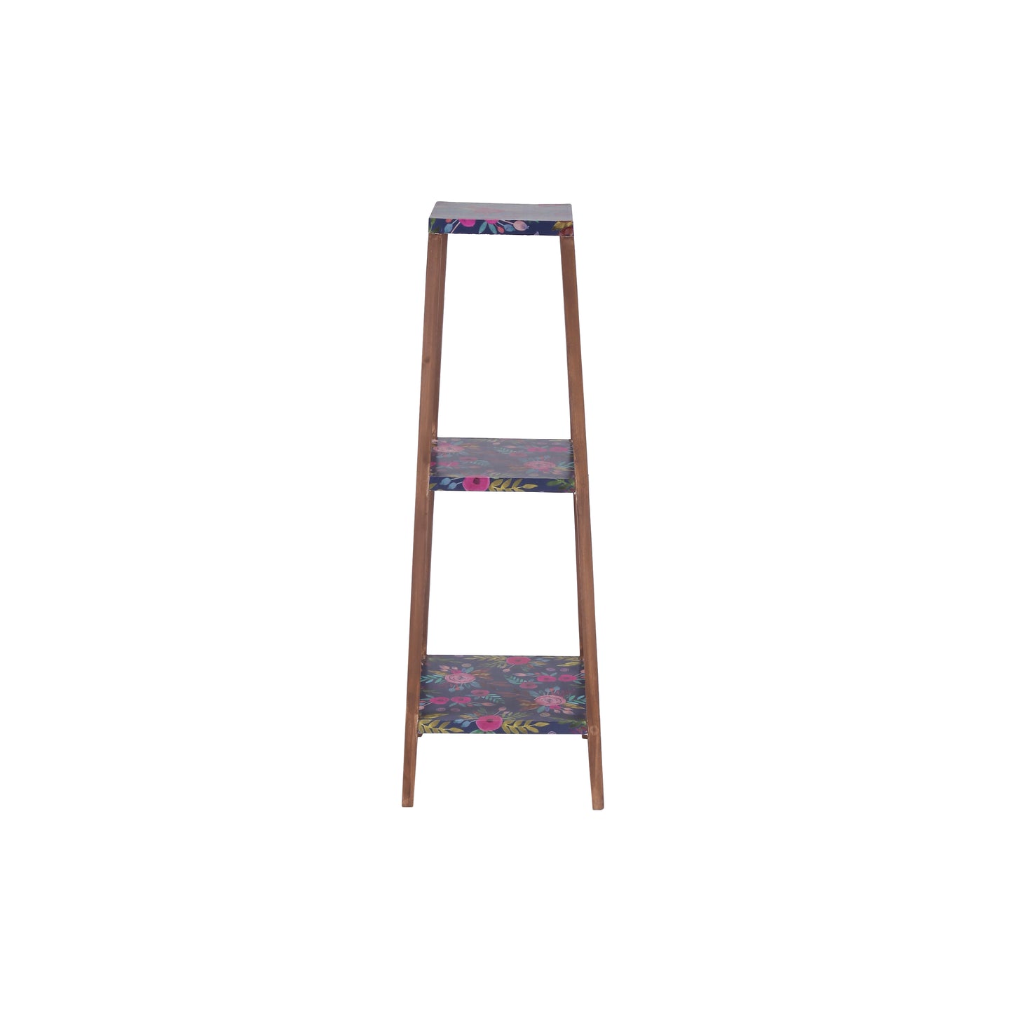 A Tiny Mistake Square Four Legged Tapering Three Tier Decorative Stand (Three Tiers) (Floral Base with Dark Legs)
