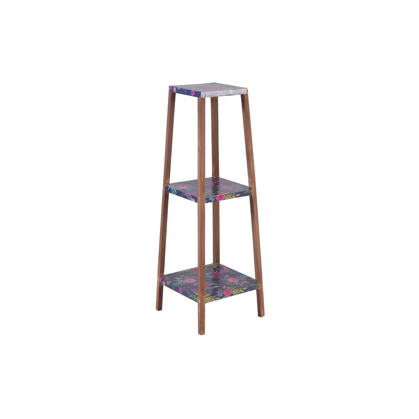 A Tiny Mistake Square Four Legged Tapering Three Tier Decorative Stand (Three Tiers) (Floral Base with Dark Legs)