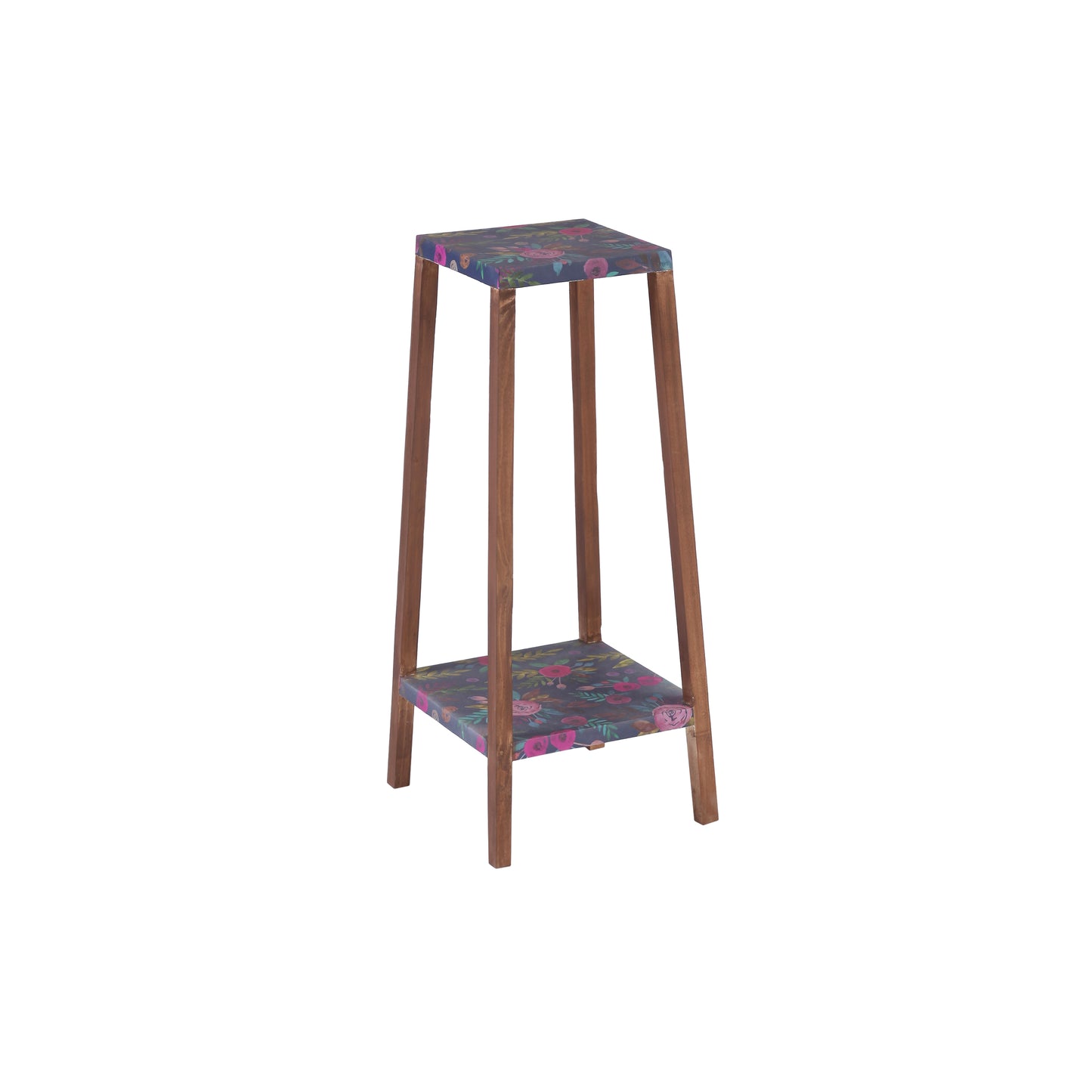 A Tiny Mistake Square Four Legged Tapering Two Tier Decorative Stand (Two Tiers) (Floral Base with Dark Legs)
