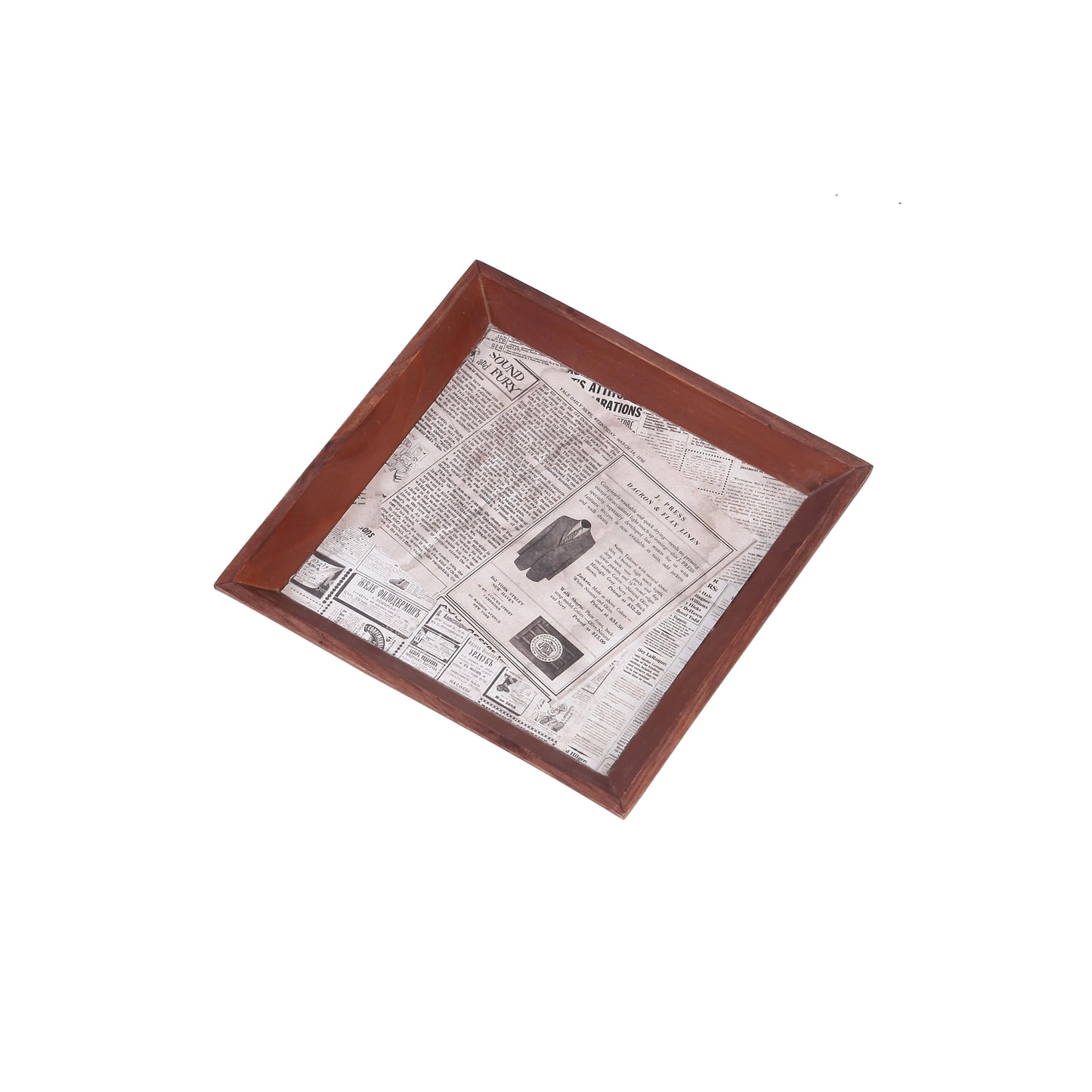 A Tiny Mistake Vintage Newspaper Small Square Wooden Serving Tray, 18 x 18 x 2 cm
