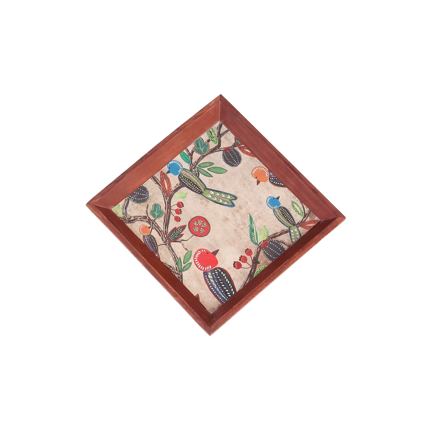 A Tiny Mistake Vintage Birds Small Square Wooden Serving Tray, 18 x 18 x 2 cm