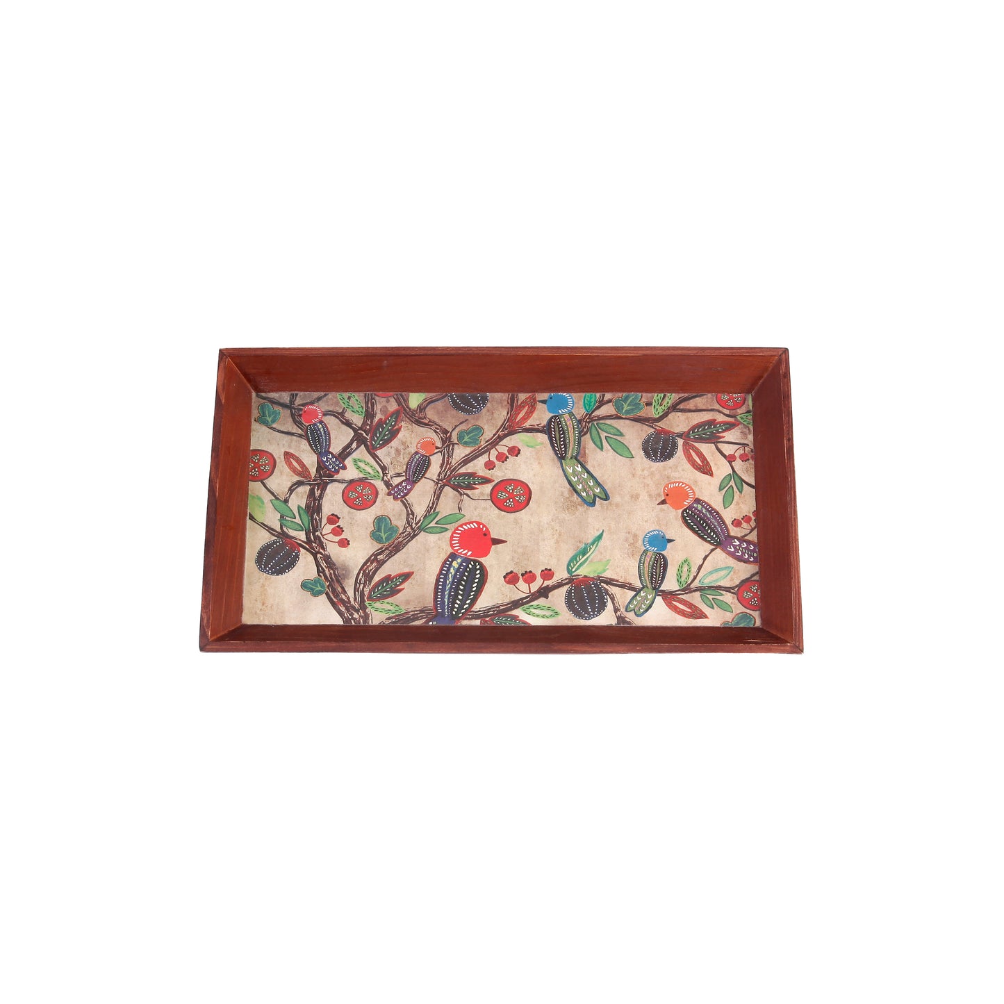 A Tiny Mistake Vintage Birds Rectangle Wooden Serving Tray, 35 x 20 x 2 cm